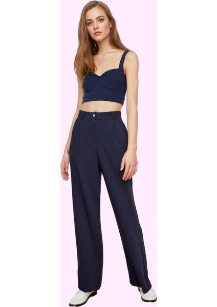 Kadın Wide Leg Pantolon Yüksek Bel Geniş Paça Krep Kumaş Koleksiyonu Günlük Kullanım