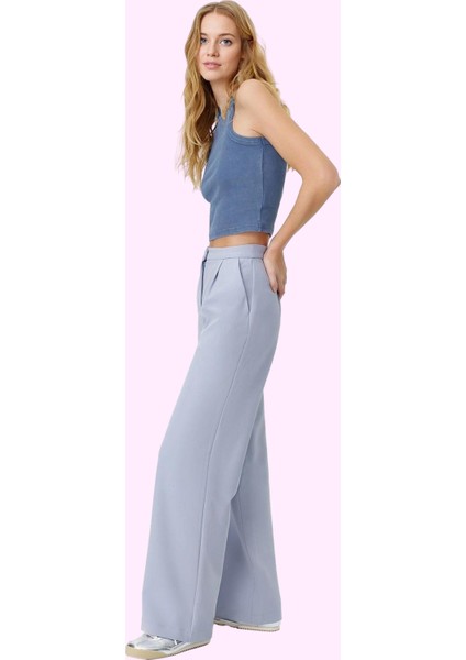 Kadın Casual Wide Leg Pantolon Dokuma Kumaş Yüksek Bel Çift Cepli Günlük Dayanıklı Malzeme