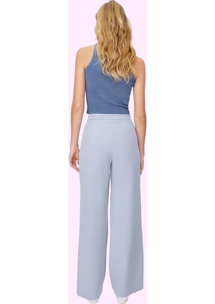 Kadın Casual Wide Leg Pantolon Dokuma Kumaş Yüksek Bel Çift Cepli Günlük Dayanıklı Malzeme modelleri