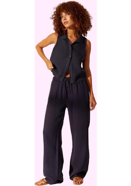 Kadın Yazlık Keten Wide Leg Pantolon Yüksek Bel Düz Desen Günlük Stil Yaz Aylarının Vazgeçilmezi fiyatları