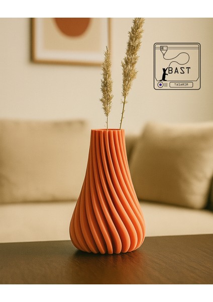 Bast Tasarım Luniva – 3D Yazıcı Üretimi Spiral Tasarımlı Turuncu Vazo (15 Cm, Modern Masa, Salon ve Ofis Dekorasyonu Için modelleri