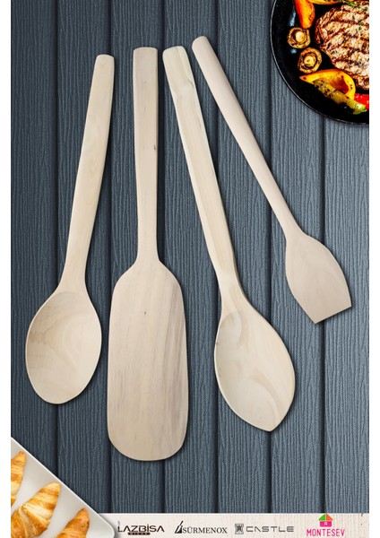 Doğal Şimşir Ağacı Ahşap Tahta Kaşık Spatula Seti Ağaç Kaşık (4lü Set)