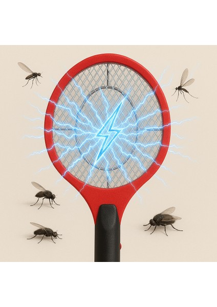 Elektrikli Bas-Çek Düğmeli Taşınabilir Sinek Öldürücü Tenis Raketi 50CM x 20CM Şarjlı Dekoratif Yatak Odası, Çocuk Odası, Bebek Odası Sinek Kovucu Dahili Fişli Sc-18