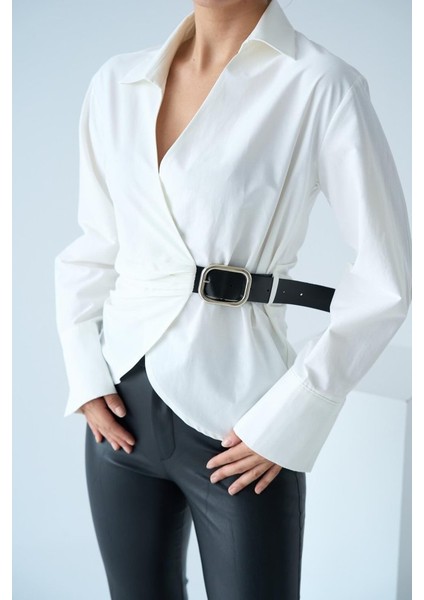 Kemerli Gömlek - Ekru indirimleri