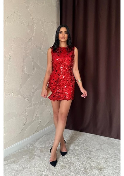 Kırmızı Payetli Elbise