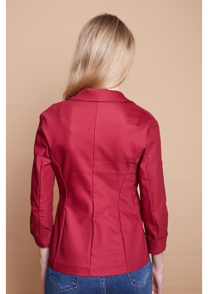 Yakalı Cep Kapaklı Kolu Duble Kapri Truvakar Kol Tek Düğme Pamuklu Hafif Likralı Kumaş Blazer Ceket-Bordo indirimleri