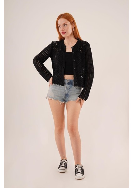 Ajurlu Düğmeli Siyah Hırka fiyatları