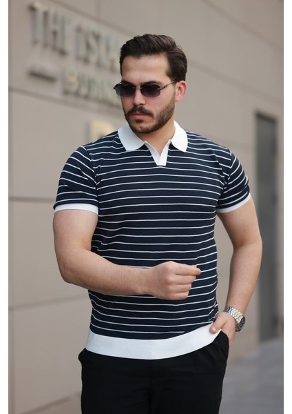 Erkek Kısa Kollu Çizgi Desenli Örme Kumaş Tshirt fiyatları