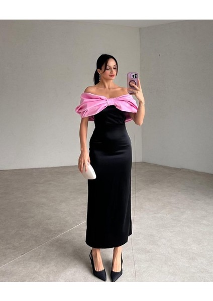 Pembe Önü Fiyonklu Elbise