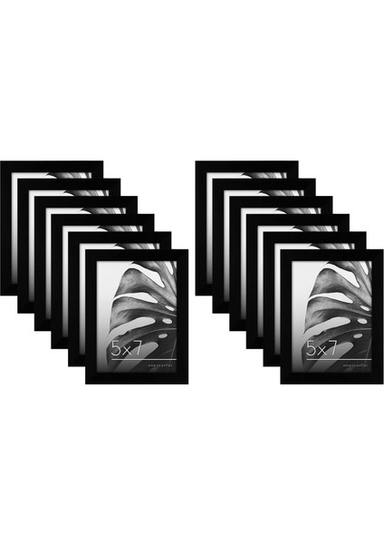 12 Parça 5x7 Galeri Duvar Resim Çerçevesi Seti Siyah - Cilalı Pleksiglas ile Kompozit Ahşap - Duvar ve Masa Üstü Için Yatay ve Dikey Biçimler