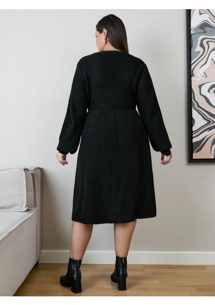 Kadın Uzun Kollu Bisiklet Yaka Eteği Kloş Triko Elbise fırsatları