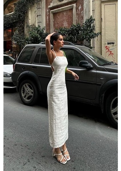 Trisha Sırt Dekolteli Keten Elbise 2496-20 Elbise indirimleri