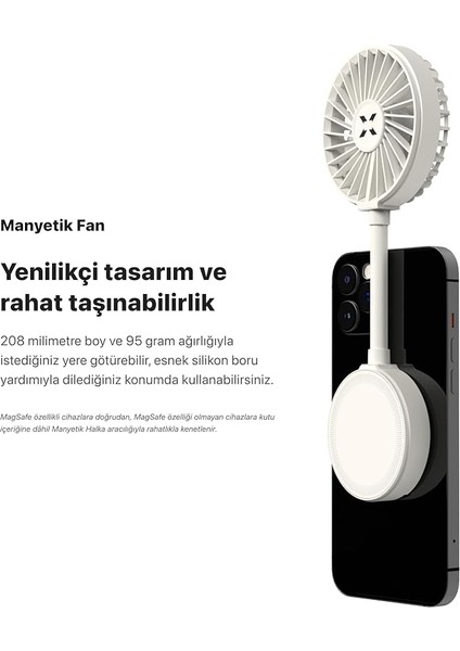 Manyetik Fan Taşınabilir Vantilatör USB Type-C Şarj Edilebilir Ultra Sessiz 3 Hız Kademeli Soğutucu Magsafe Telefon Fanı X6104 Beyaz fırsatları