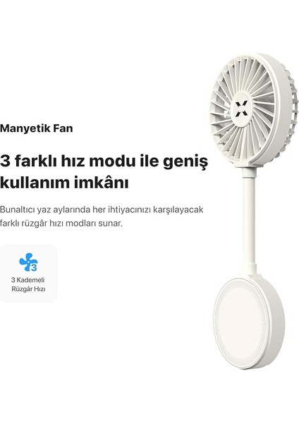 Manyetik Fan Taşınabilir Vantilatör USB Type-C Şarj Edilebilir Ultra Sessiz 3 Hız Kademeli Soğutucu Magsafe Telefon Fanı X6104 Beyaz indirimleri