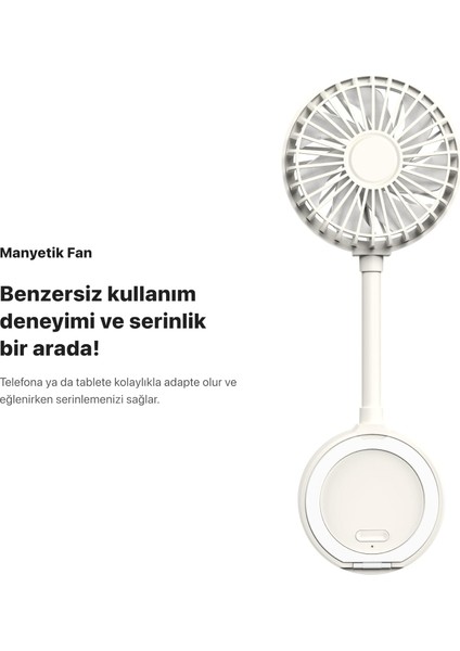 Manyetik Fan Taşınabilir Vantilatör USB Type-C Şarj Edilebilir Ultra Sessiz 3 Hız Kademeli Soğutucu Magsafe Telefon Fanı X6104 Beyaz