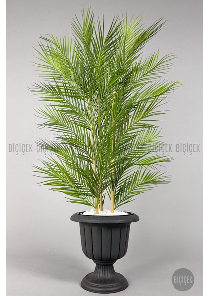 Yapay Areka Ağacı Palmiye Ağacı 33 Yapraklı Bambu Gövdeli Antrasit Nergis Saksı Salon Çiçeği 130CM