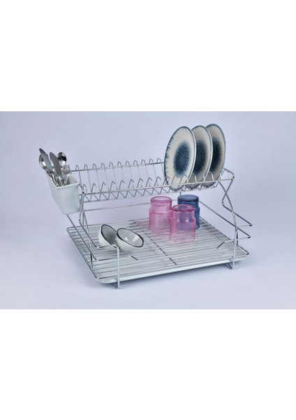 Delux Paslanmaz Çift/iki Katlı Krom Kaplama Bulaşıklık Bulaşık Sepeti/bulaşık Kurutma Sepeti