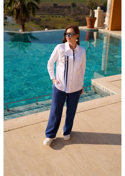 Büyük Beden Göğsü Nakış ve El Işli Gömlek modelleri