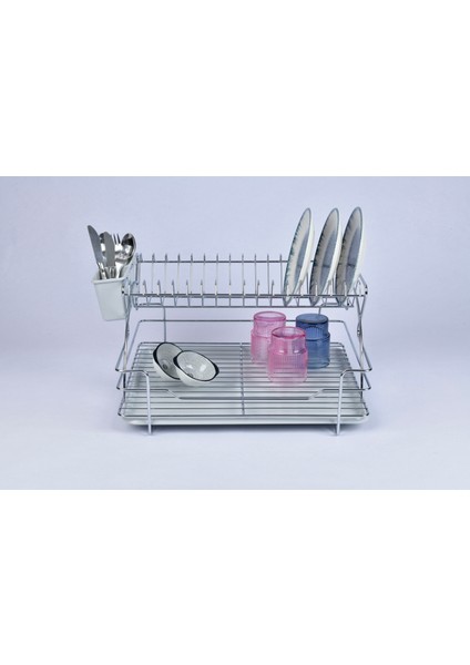 Delux Paslanmaz Çift/iki Katlı Krom Kaplama Bulaşıklık Bulaşık Sepeti/bulaşık Kurutma Sepeti