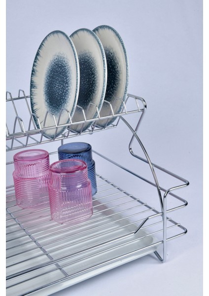 Delux Paslanmaz Çift/iki Katlı Krom Kaplama Bulaşıklık Bulaşık Sepeti/bulaşık Kurutma Sepeti