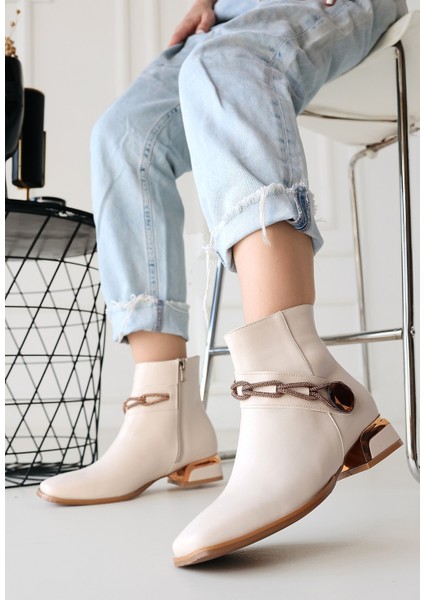 Bernishoes Roxani Bej Cilt Topuklu Bot