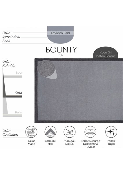 Bounty Bordürlü Düz Renk Kalın Gri Halı Parlak Görünümlü Sık Dokuma Ev Oda Oturma Odası Salon Halısı fiyatları