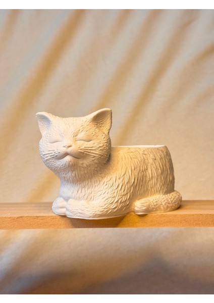 Kedicik Seramik Saksı | Boyanabilir El Yapımı Beton Tozu Obje fırsatları