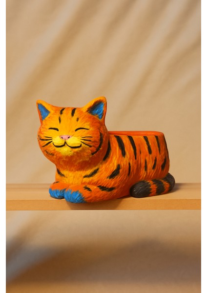 Kedicik Seramik Saksı | Boyanabilir El Yapımı Beton Tozu Obje