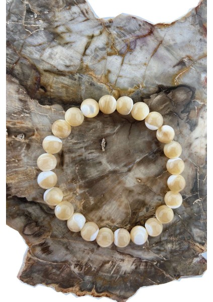 Doğaltaş Sedef Bileklik, Şık ve Zarif Takı, Beyaz Renkli, El Yapımı, Kaliteli Koleksiyon