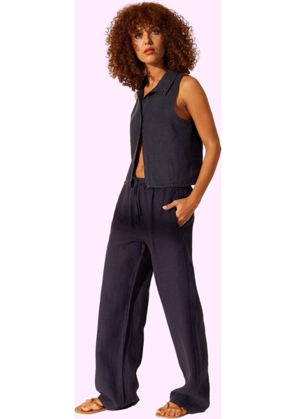 Kadın Yazlık Keten Wide Leg Pantolon Yüksek Bel Düz Desen Günlük Stil Yaz Aylarının Vazgeçilmezi