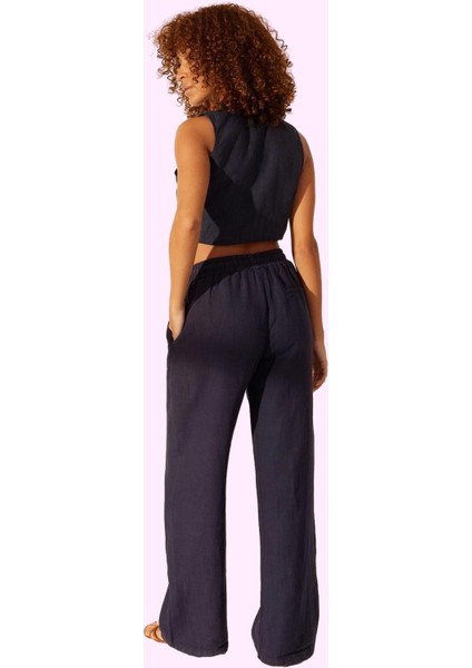 Kadın Yazlık Keten Wide Leg Pantolon Yüksek Bel Düz Desen Günlük Stil Yaz Aylarının Vazgeçilmezi modelleri