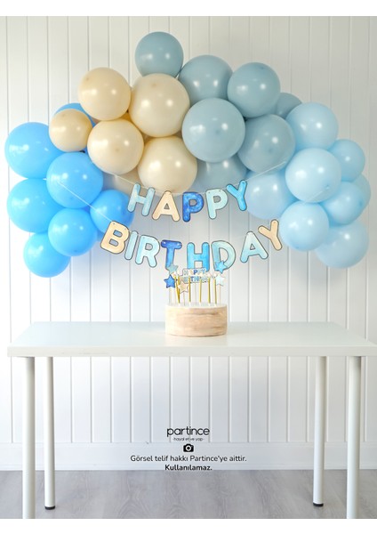 Mavi Tema Happy Birthday Yazılı Doğum Günü Balon Zincir Seti Mavi Konseptli Doğum Günü Süsü
