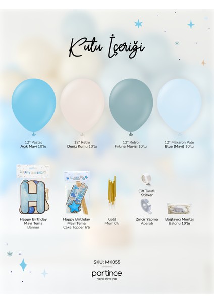 Mavi Tema Happy Birthday Yazılı Doğum Günü Balon Zincir Seti Mavi Konseptli Doğum Günü Süsü fiyatları