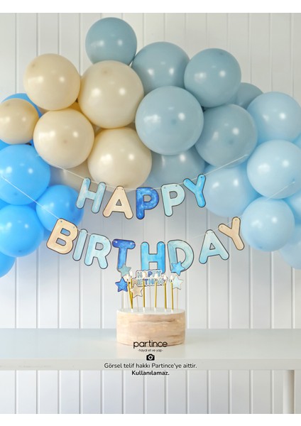 Mavi Tema Happy Birthday Yazılı Doğum Günü Balon Zincir Seti Mavi Konseptli Doğum Günü Süsü modelleri