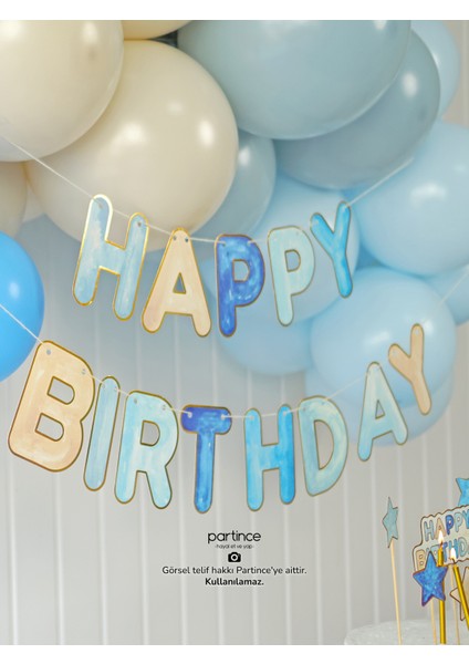 Mavi Tema Happy Birthday Yazılı Doğum Günü Balon Zincir Seti Mavi Konseptli Doğum Günü Süsü indirimleri