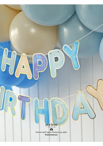 Mavi Tema Happy Birthday Yazılı Doğum Günü Balon Zincir Seti Mavi Konseptli Doğum Günü Süsü