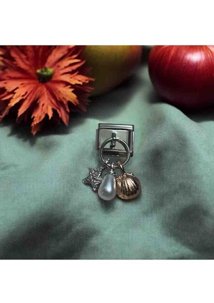 Italyan Deniz Kabuğu Inci Yıldız Detaylı Çelik Charm