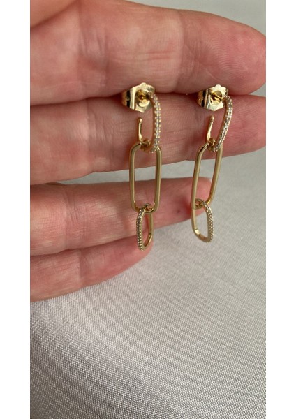 Küpe Xupıng Kalite Şık Birbirine Geçme Halkalardan Oluşan Taşlı Şık Trend Küpe 14 K Renk fiyatları