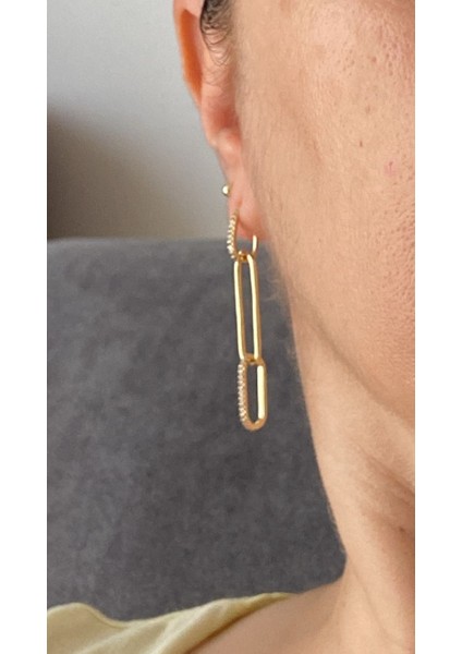 Küpe Xupıng Kalite Şık Birbirine Geçme Halkalardan Oluşan Taşlı Şık Trend Küpe 14 K Renk modelleri