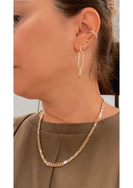 Küpe Xupıng Kalite Şık Birbirine Geçme Halkalardan Oluşan Taşlı Şık Trend Küpe 14 K Renk fırsatları