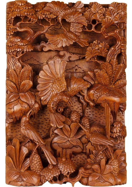 Tek Parça El Yapımı Oyma Tablo Doğal Ahşap Sanatı 33 cm x 48 cm
