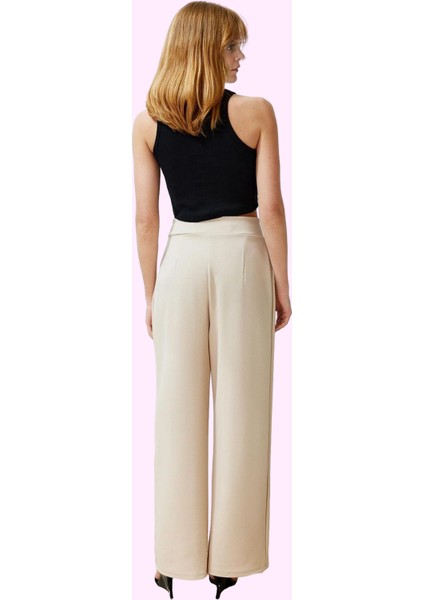 Kadın Yüksek Bel Geniş Paça Pileli Pantolon Günlük Şıklık Hafta Sonu Yaz Aylarının Vazgeçilmezi modelleri