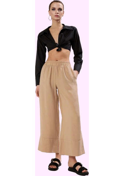 Kadın Pileli Dokuma Pantolon Geniş Paça Yüksek Bel Rahat Günlük Yaz Aylarının Vazgeçilmezi fiyatları