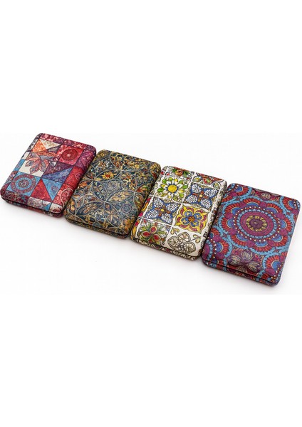 Desenli Metal Çerçeveli Cep Aynası – Çift Taraflı – Renkli El Işlemeli Tasarım 3 Adet