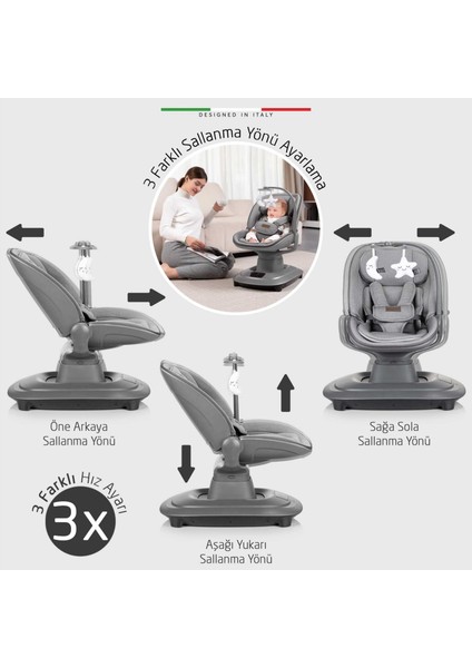Materno Premium Elektrikli Otomatik Sallanan Ana Kucağı Kademeli Gri indirimleri