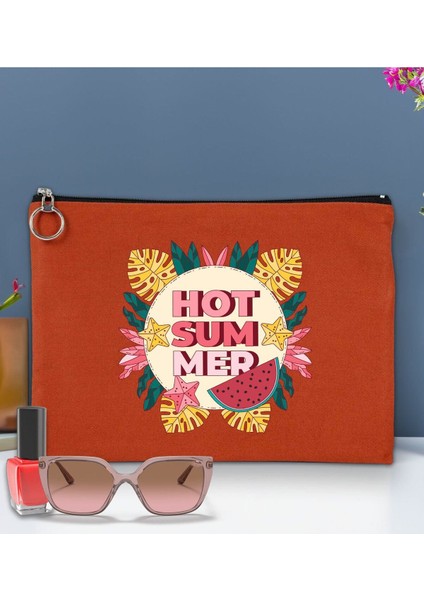 Renkli Yaz Temalı Astarlı Kiremit Portföy ve El Çantası 30X21CM, Organizer
