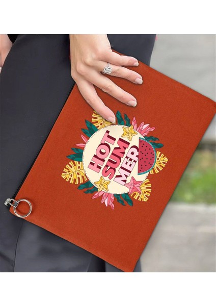 Renkli Yaz Temalı Astarlı Kiremit Portföy ve El Çantası 30X21CM, Organizer fiyatları