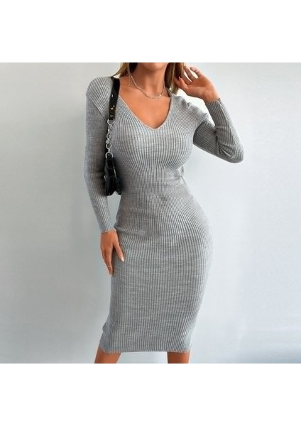 Kadın Uzun Kollu V Yaka Triko Elbise fiyatları