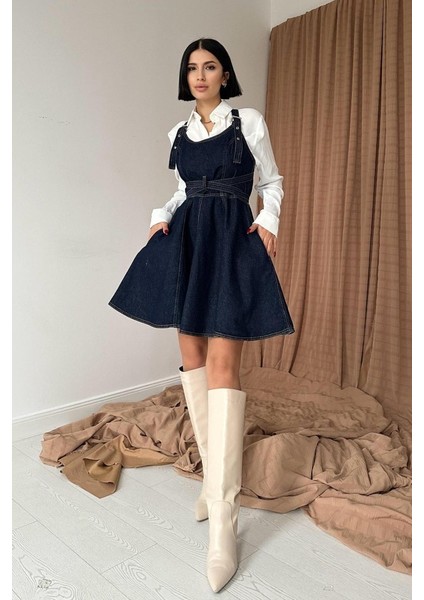 Mavi Kuplu Kot Elbise