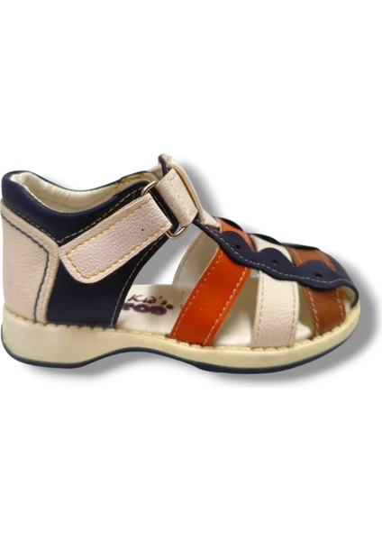 3008-20 Anatomik Önü Kapali 3 Şeritli Erkek Çocuk Sandalet Lacivert Beyaz 21-25 fiyatları